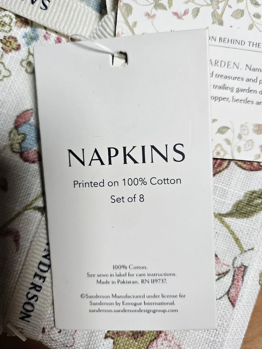 Sanderson Napkins (8) Arils Garden Floral Birds 100% Cotton